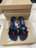 Za2024 summer new fashion high heel women's shoes beaded cherry pendant black stiletto open toe slingback pumps