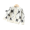 Girls' knitted sweater set, kids' two-piece outfit,  new style baby girl bowknot cardigan set, ages 1-8