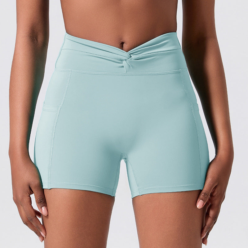New arrival cross-border outdoor sports three-quarter pants yoga shorts elastic high waist fitness shorts tight sports shorts for women