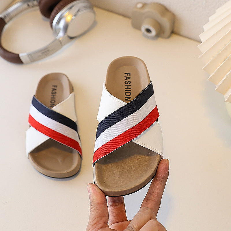 Ready-to-ship boys' soft cork fashion sandals, kids' sandals, flip-flops, flat closed-toe slides, slip-on mules