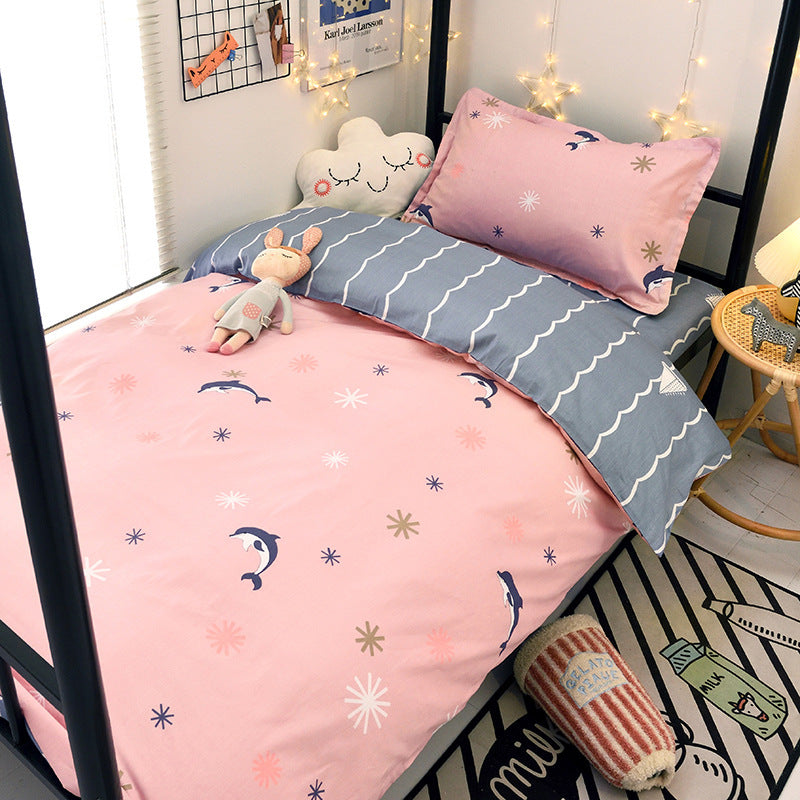 Student dormitory quilt cover three-piece bed sheet pure cotton single bed children's bed quilt cover simple four-season universal 3