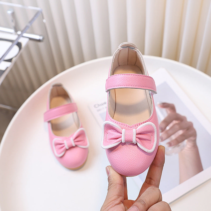 Girls' leather shoes - new spring/autumn  collection: soft-soled crystal princess shoes with bow detail