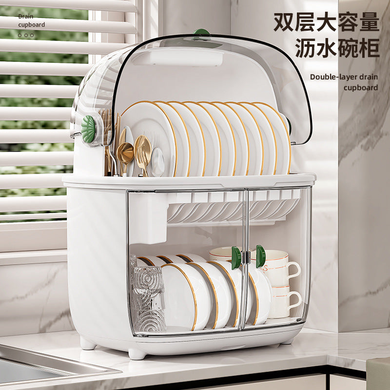 Golden Cat Kitchen Drain Cupboard with Lid Bowl Box Dishes Plates Chopsticks Cutlery Household Shelves Storage Box