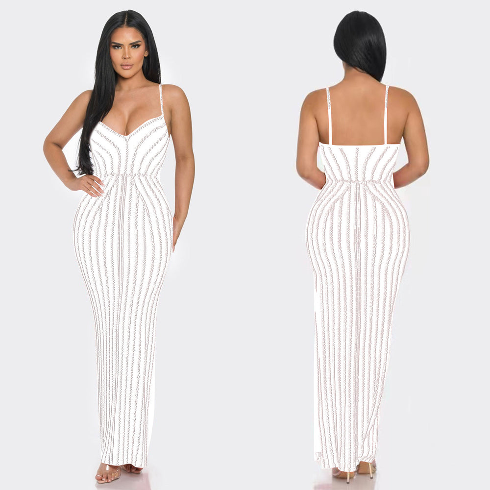 C6761 cross-border   fashion women's solid color bandeau hotfix rhinestone cami maxi dress