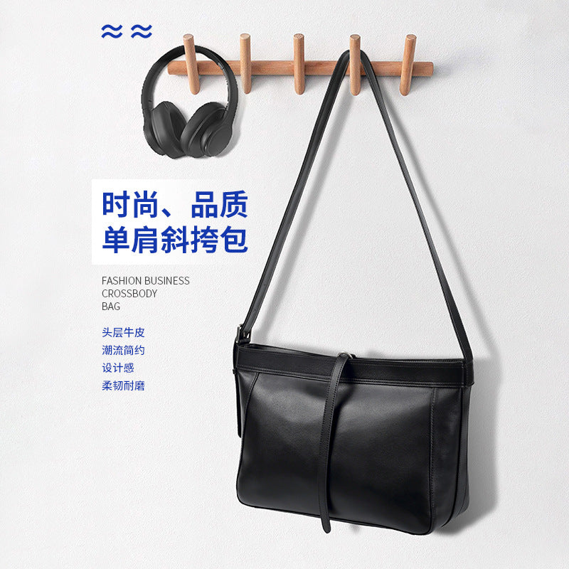 Fashion men's shoulder bag casual trend lightweight men's bag first layer cowhide trend men's bag genuine leather messenger bag