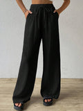 2024 european and american cross-border amazon new fashion women's elegant versatile elastic casual solid color wide leg pants