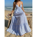 Amazon  summer new arrival: printed beach vacation style v-neck halter backless tie-up dress for women