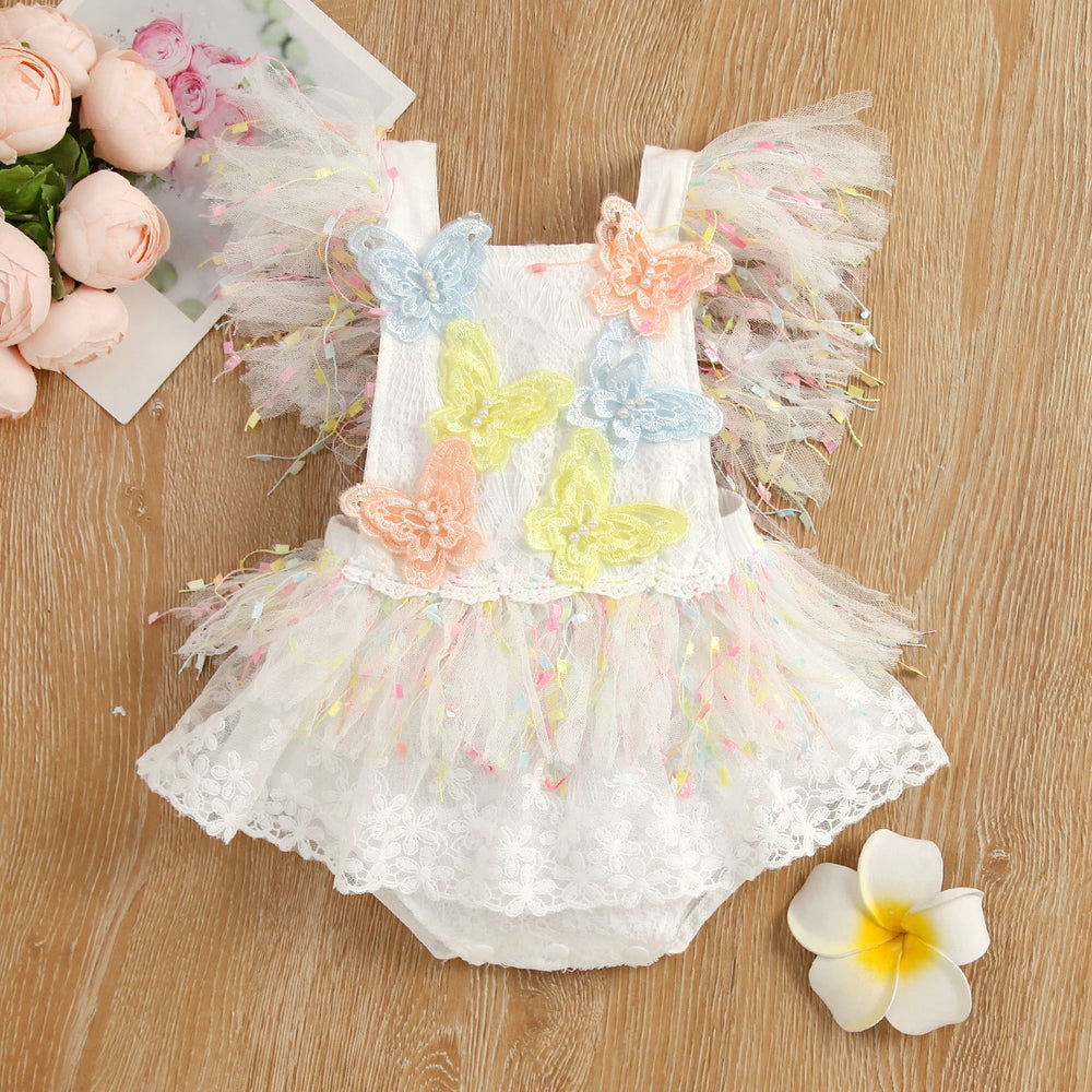Amazon's hottest cross-border baby girl jumpsuit new arrival tassel mesh tassel style butterfly crawling outing clothes