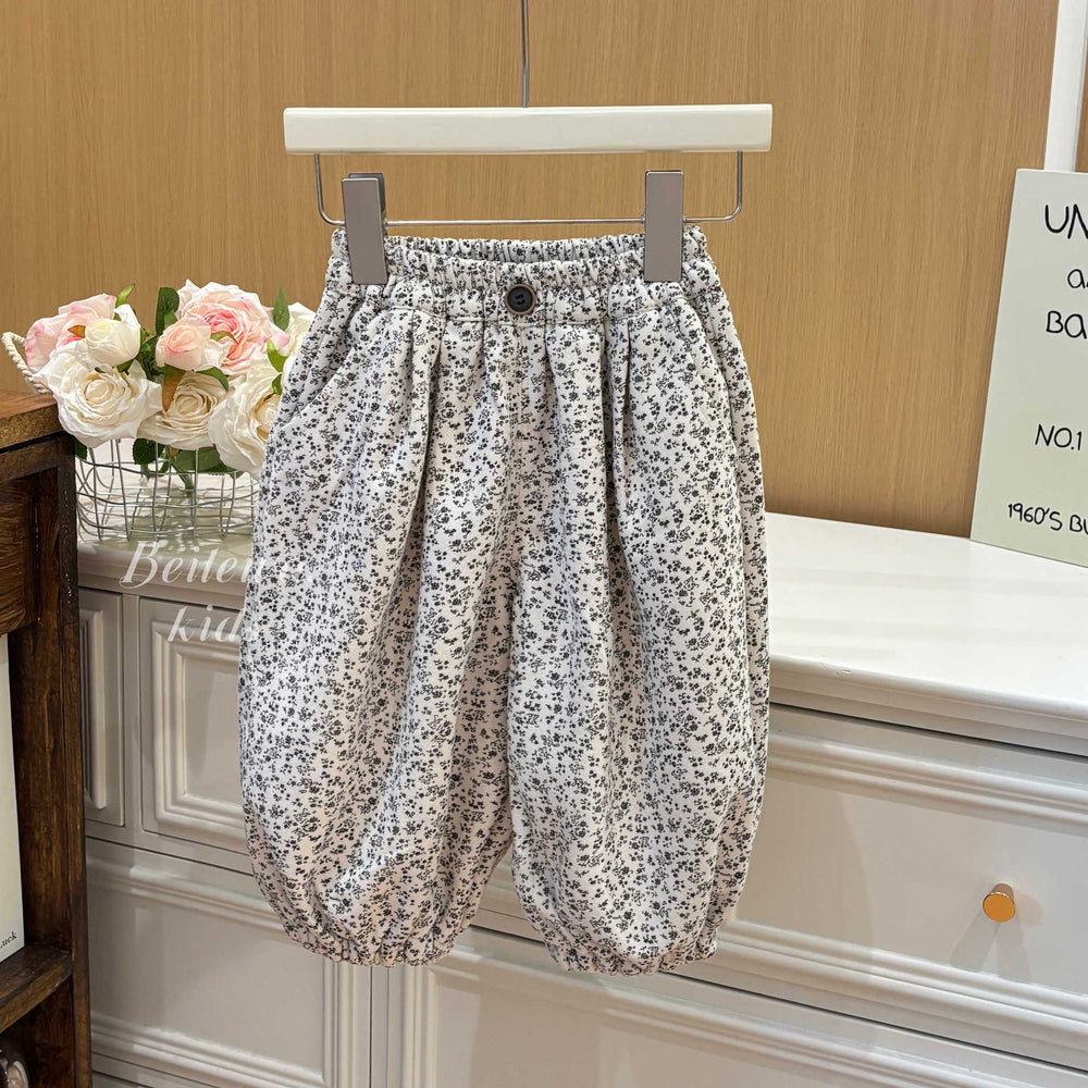 New girls' autumn outfit: floral casual pants for kids - versatile, stylish, and chic pants for baby girls