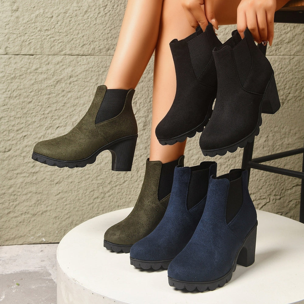 Exportplus sizefall and winternew arrival sleeve boots women's round toe thick high heel elastic exportfashion women's short boots
