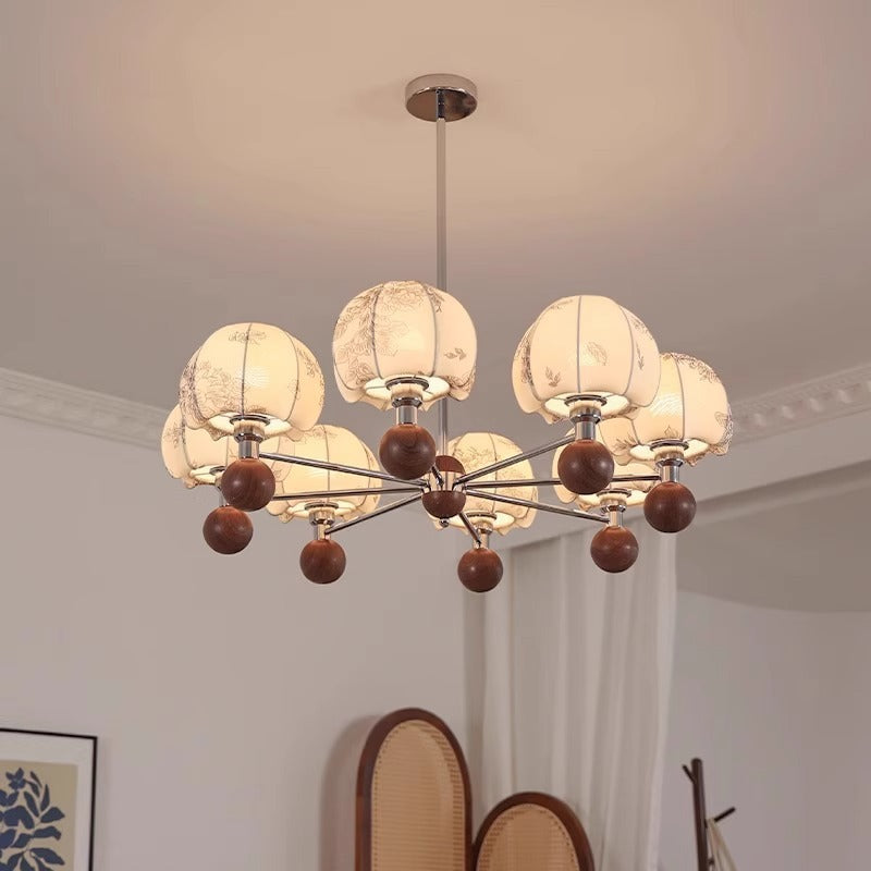 [Strict selection] American retro chandelier antique pattern chandelier Nanyang fabric walnut study restaurant light