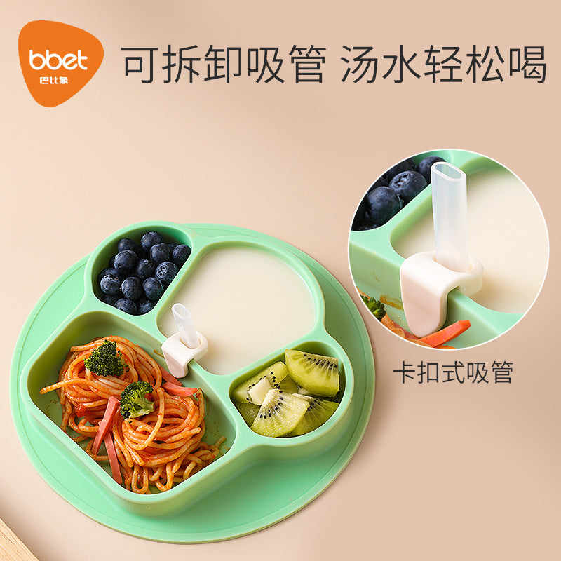 All-in-one baby feeding set: silicone suction bowl with divided plates for toddlers - perfect for weaning and mealtime training