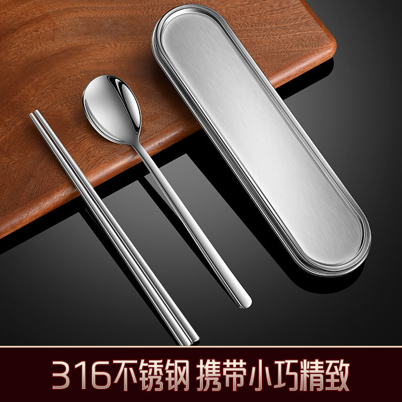 316L stainless steel portable tableware set, outdoor spoon and chopstick set, special tableware box for office workers and students