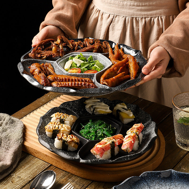 Japanese tableware sushi marinade platter plate four grids plate ceramic divided vegetable plate fruit plate dried fruit snack plate