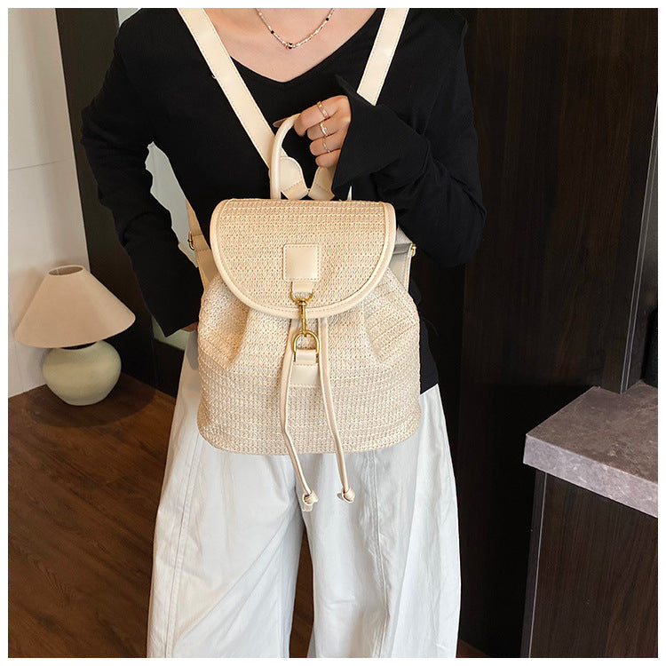 Cross-border woven straw bag women's large capacity 2025 new summer leisure backpack student schoolbag travel backpack