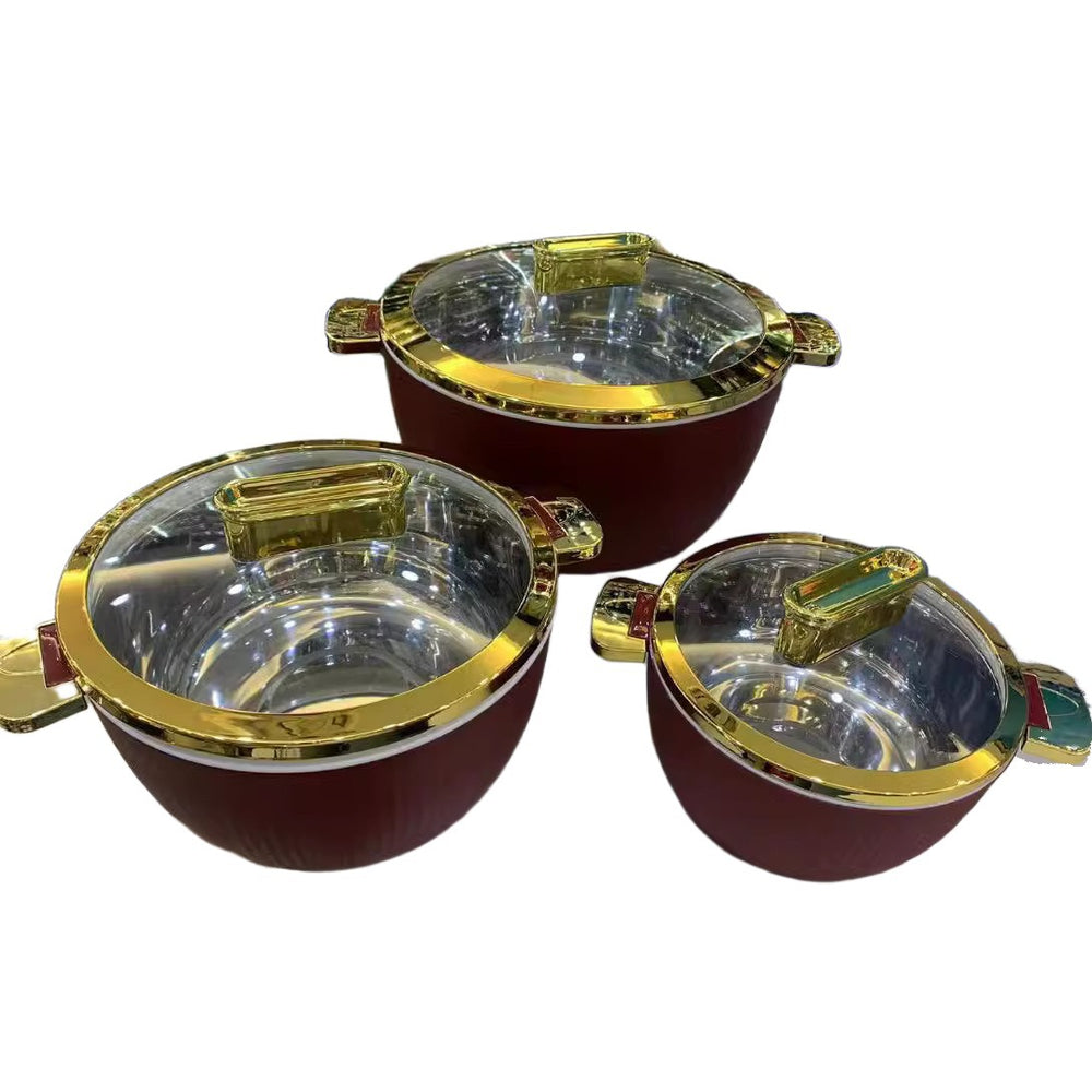 hot-selling factory direct sales fresh-keeping lunch box thermal insulation bucket golden handle high-end stainless steel thermal insulation pot three-piece combination