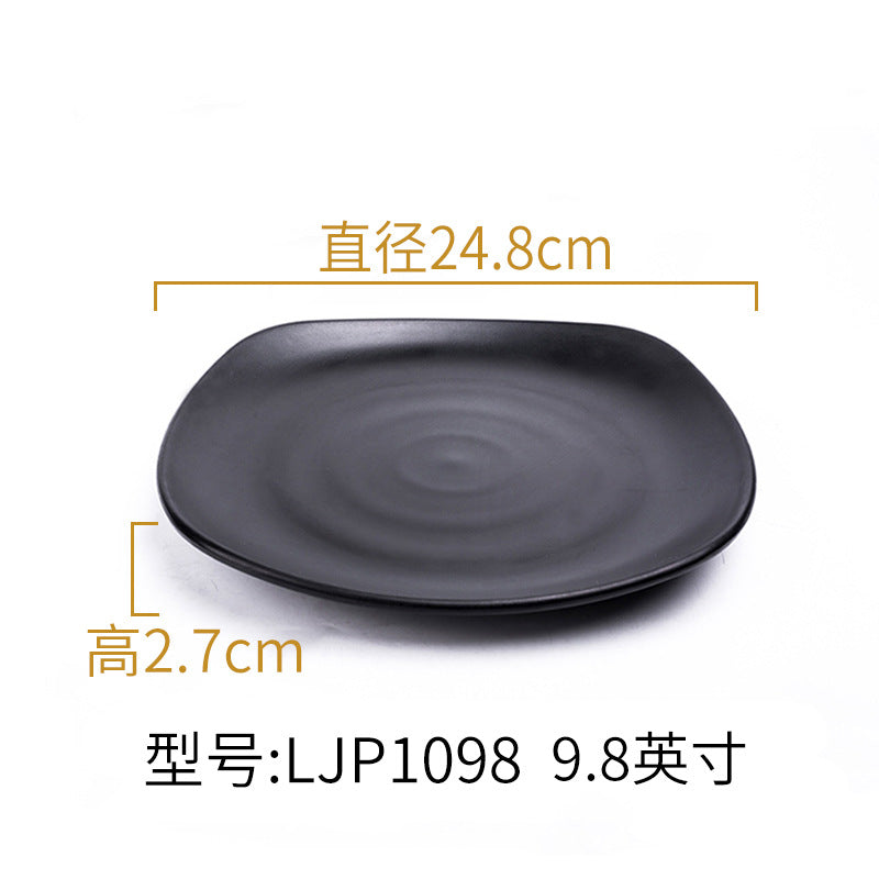 Melamine black tableware plastic dish imitation porcelain dinner plate cold dish plate barbecue hot pot plate barbecue restaurant plate commercial