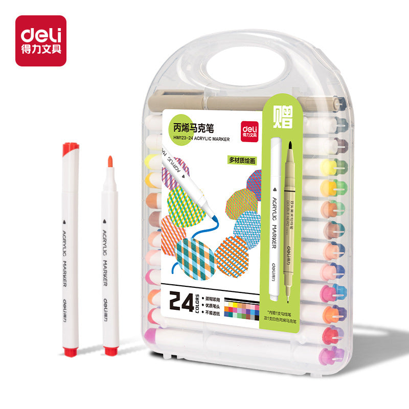 Deli 48-color washable acrylic marker triangle rod colorless stackable large-capacity marker acrylic