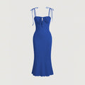sexy drawstring tie bodycon mermaid maxi dress with spaghetti straps - vacation-ready french style