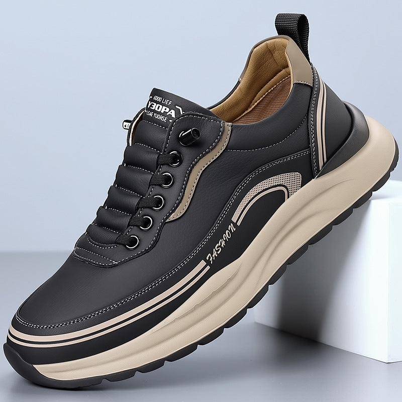 Men's spring new slip-on chunky sole outdoor leather shoes - versatile, lightweight, shock-absorbing, soft sole athletic casual shoes