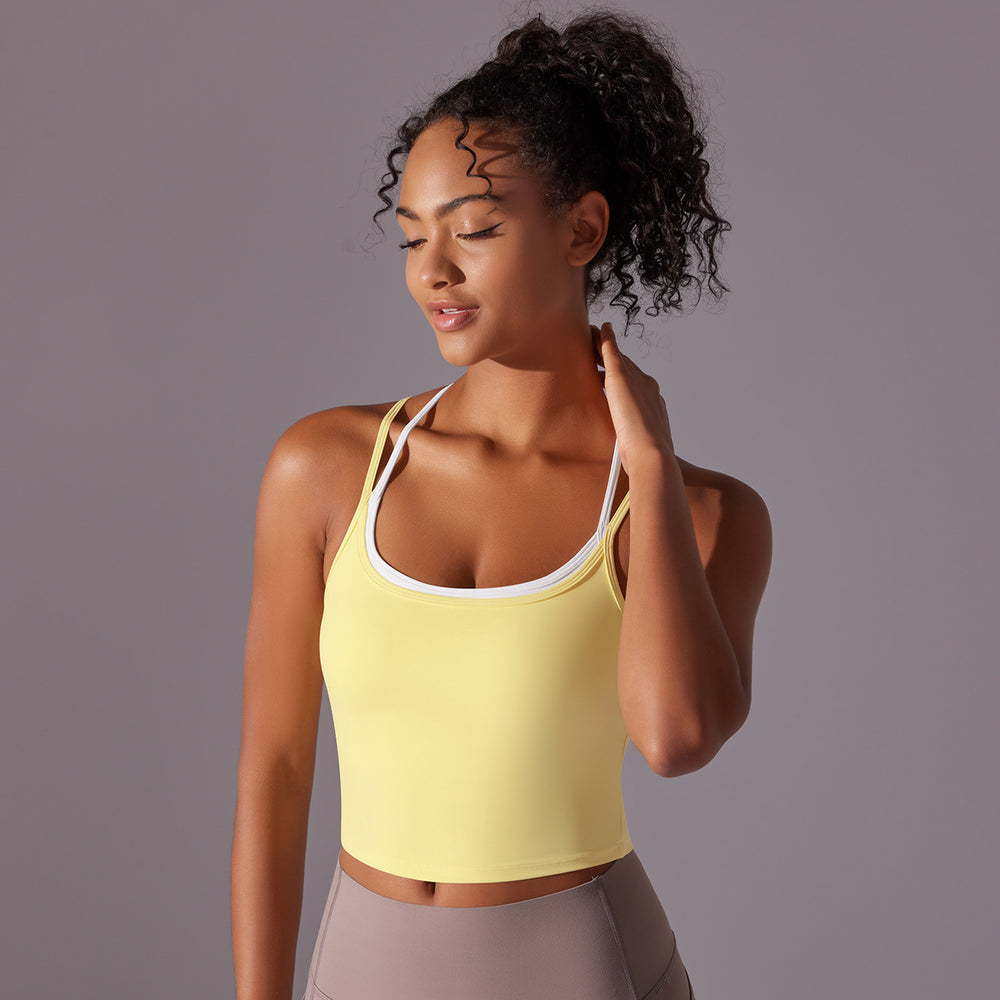 New arrival nude suspender beautiful back sports intimatesfake two-piece all-in-one coaster yoga bra bubble wrap fitness vest women