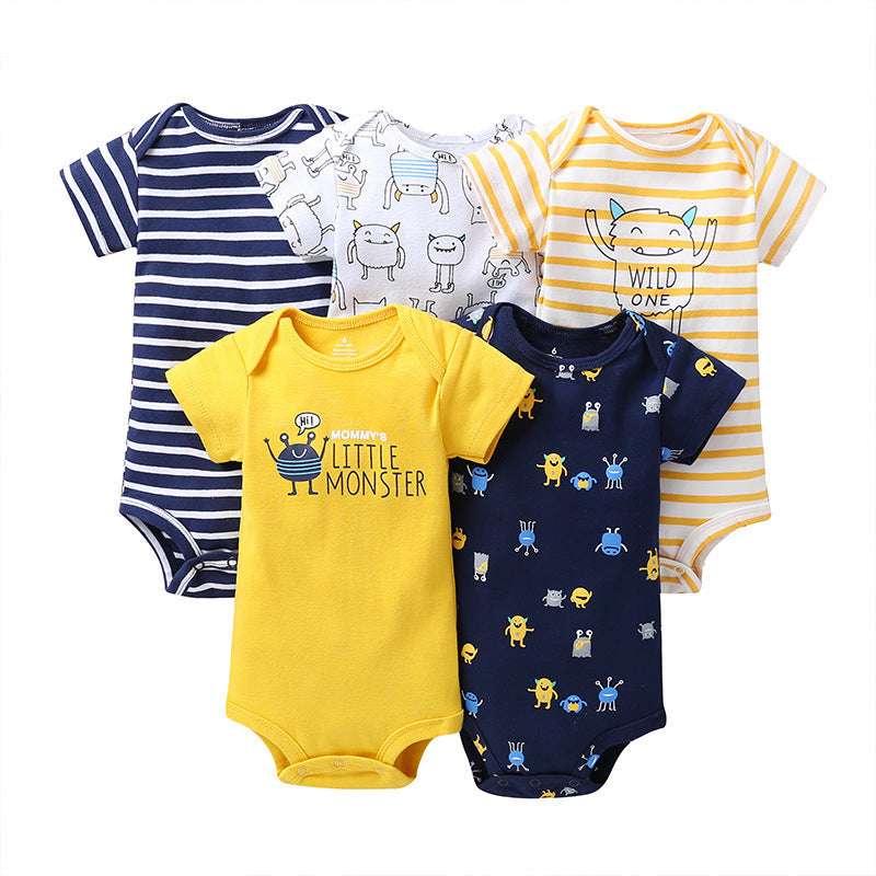 Dropshipping summer infant & toddler short-sleeve mixed color romper, triangle short-sleeve bodysuit, 5-piece set