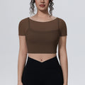 Fake two-piece mesh sports short-sleeved t-shirt for women with chest pad and navel-baring topsoutwear yoga quick-drying slimming look fitness clothes
