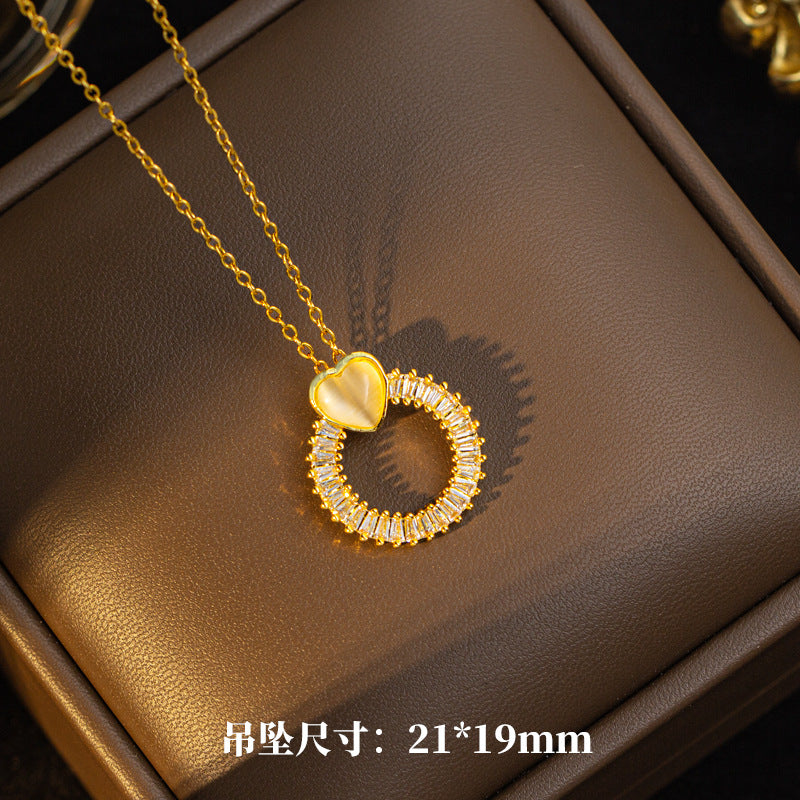 [titanium steel] european and american ring square zircon necklace women's earrings suit high-end gemstone light luxury cross-border clavicle chain jewelry