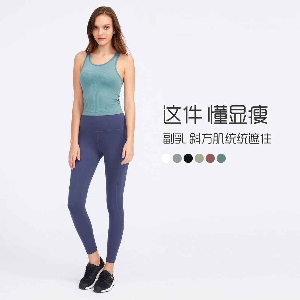 Ready-to-ship yoga outfit: stylish racerback yoga tank top with built-in bra pads for women - perfect for running, fitness, and workouts (model dt140)