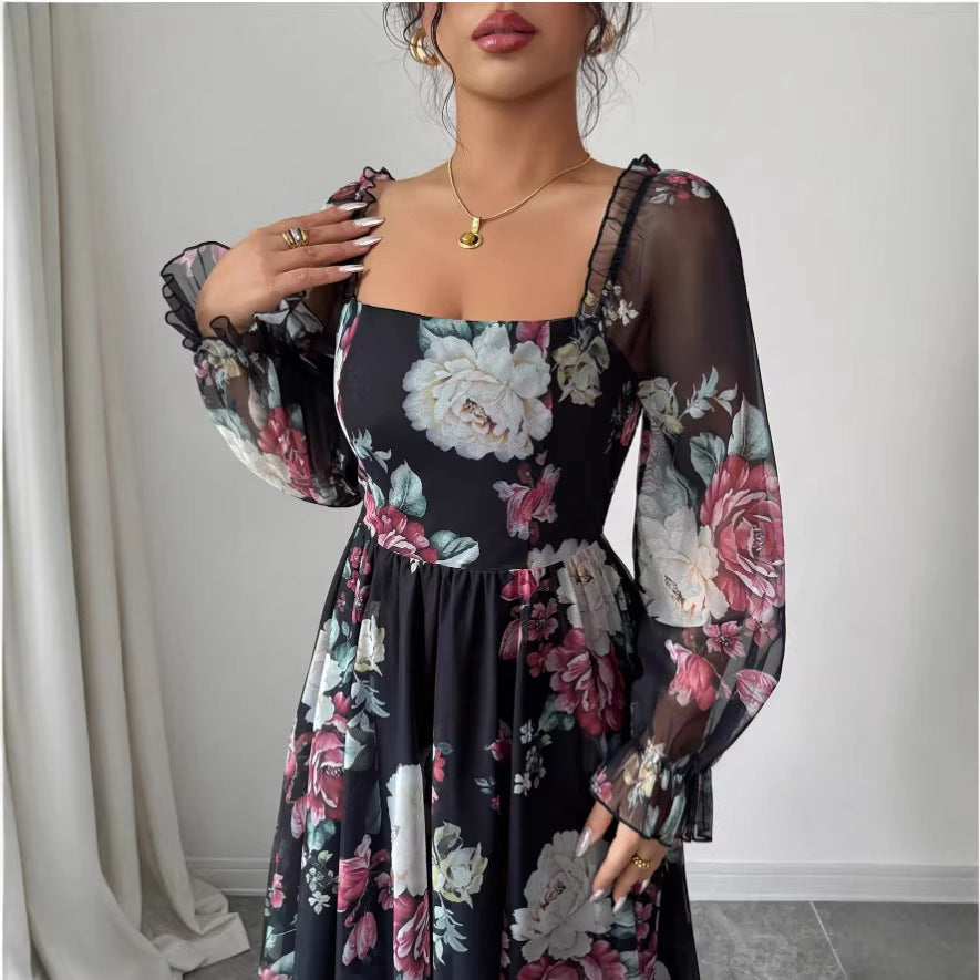 new arrival: elegant chiffon long-sleeve printed pleated dress - perfect for independent stores, , , and