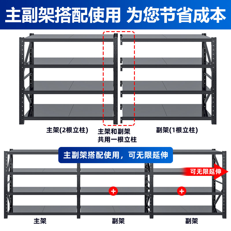 300KG household warehouse shelves, storage shelves, medium-sized and heavy-duty warehouse light-duty combination iron shelves, thickened