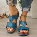 Amazon southeast asia new plus size wedge heel peep-toe sandals women's hollow-out stitching thick sole slippers women's in stock