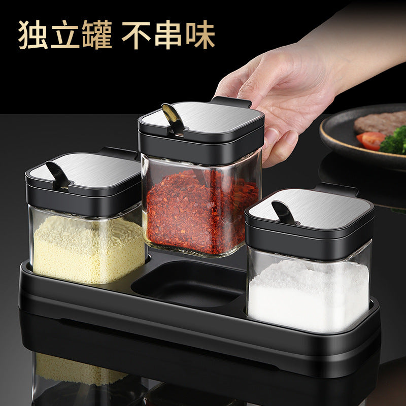 Kitchen supplies Heat-resistant seasoning box Seasoning jar set Sealed seasoning bottle Glass seasoning jar Seasoning bottle Seasoning box