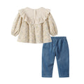 Girls' country style autumn outfit  new arrival: chic lotus lace floral top and shorts set - wholesale