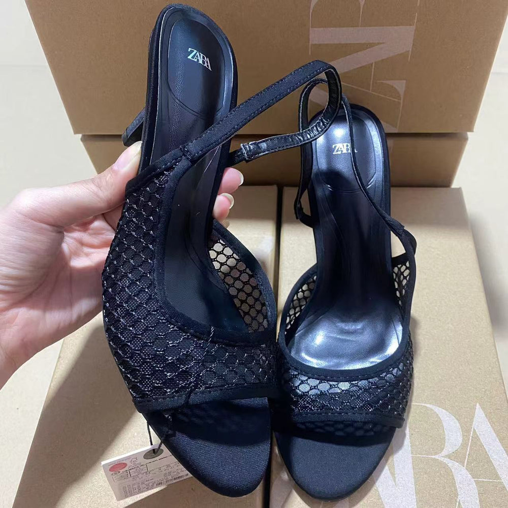 Za2024summernew arrival high heel mesh open toe back strap fashionoutwear women's shoes