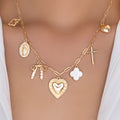 European and american cross-border trendy metal cross heart enamel pendant necklace sweet bowknot necklace