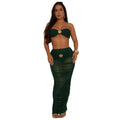 C7529 cross-border   fashion women's sexy bandeau see-through mesh maxi dress two-piece set