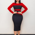 D397 european and american women's clothing  new fashion elegant and chic slim-fit ol color block bodycon plus size african dress