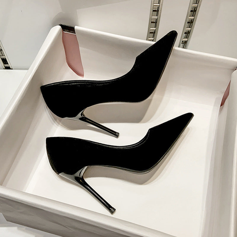 Black stiletto heels for women, pointed toe, spring 2024 new arrival, elegant dress shoes, professional commute, comfortable work shoes