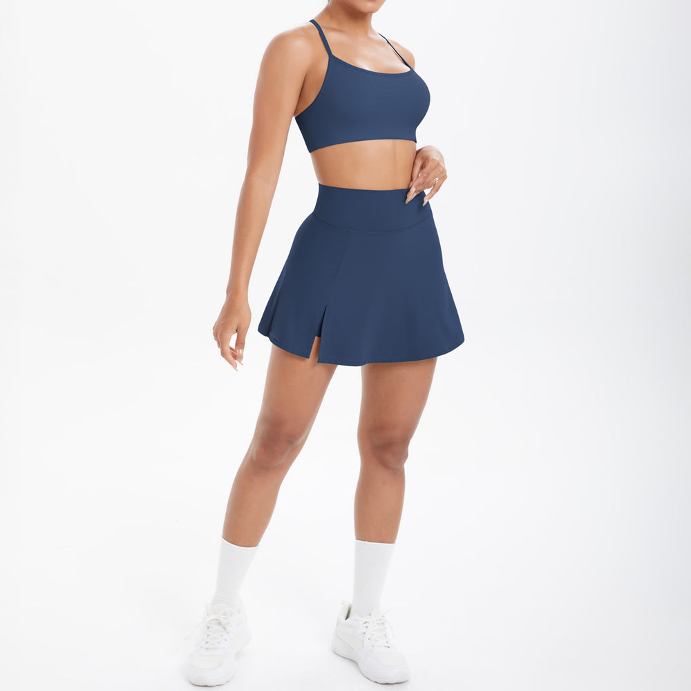 Cloud-feel casual high-waisted tennis skirt sexy strappy back yoga set quick-dry running fitness outfit