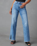 Amazon slit jeans women's new arrival stretch washed loose pants elegant commuterhigh waistjeans