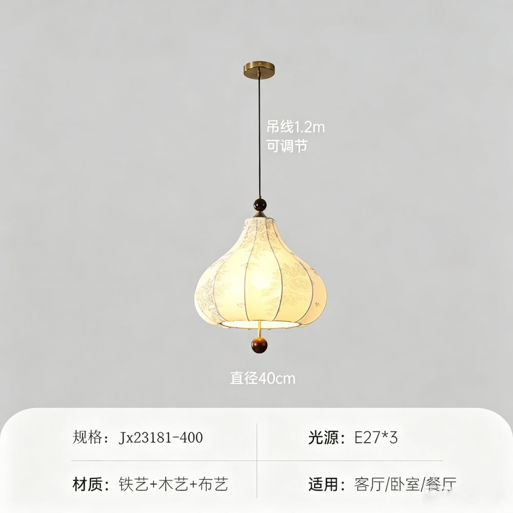 New chinoiserie fabric gourd chandelier zen tea room restaurant single head chandelier b&b retroprinting atmosphere chandelier
