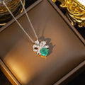 European and american full diamond bow necklace women's light luxury minimalist three-piece set new high-end pendant earrings ring jewelry