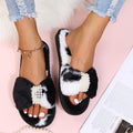 Popular women's slippers 2024fall and winternew arrivalfairy style pearl cow one-line home plaidflats suede fur slippers