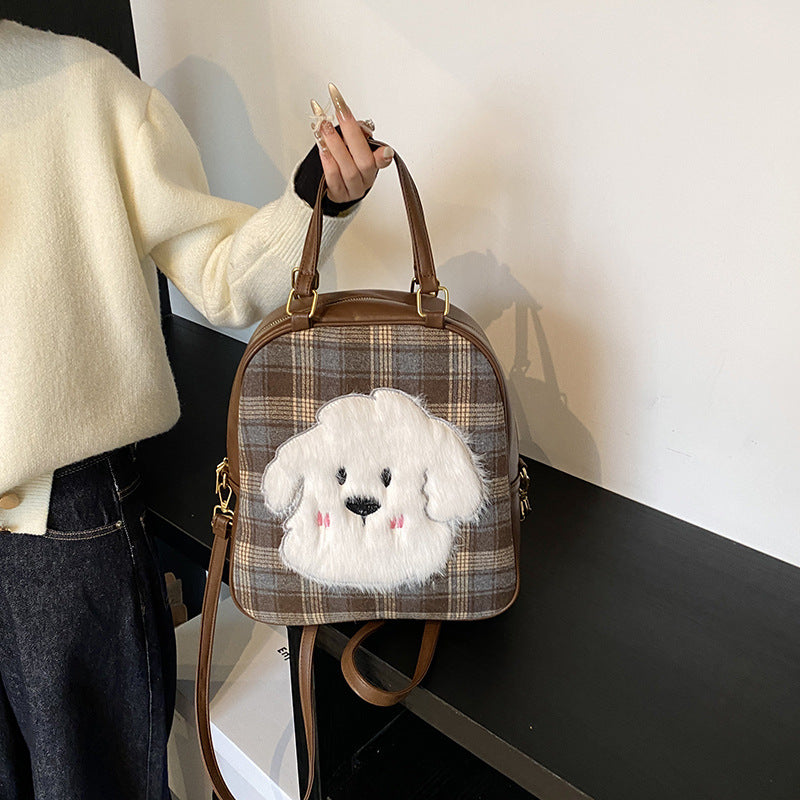 Casual large-capacity plaid bag women's 2025 new fashionable and cute cartoon commuter shoulder bag student tote bag