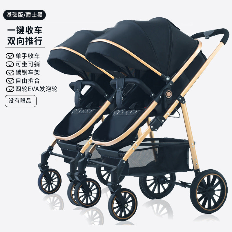 Twin stroller - lightweight, high-view, portable, convertible (sitting/reclining), detachable, double baby stroller, foldable, universal fit