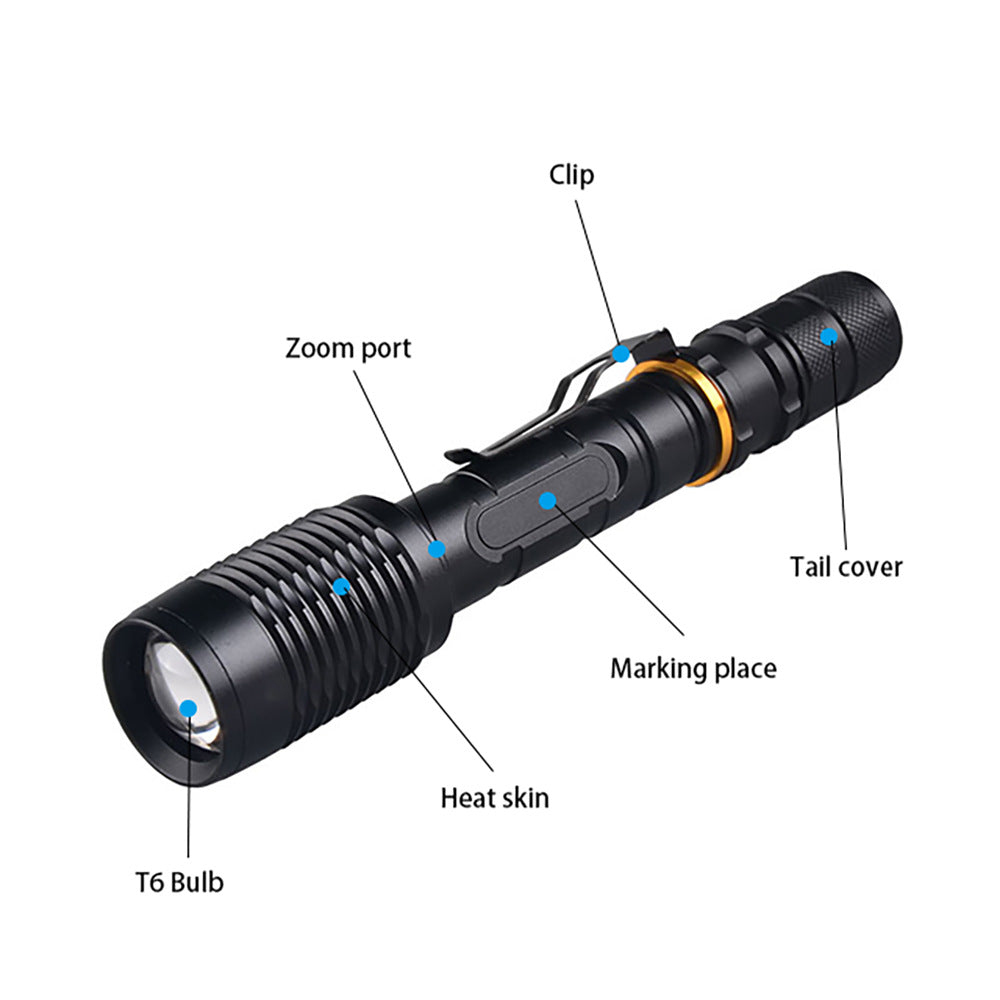 Cross-border   Classic Rattlesnake 10W strong light flashlight shrink zoom with pen holder