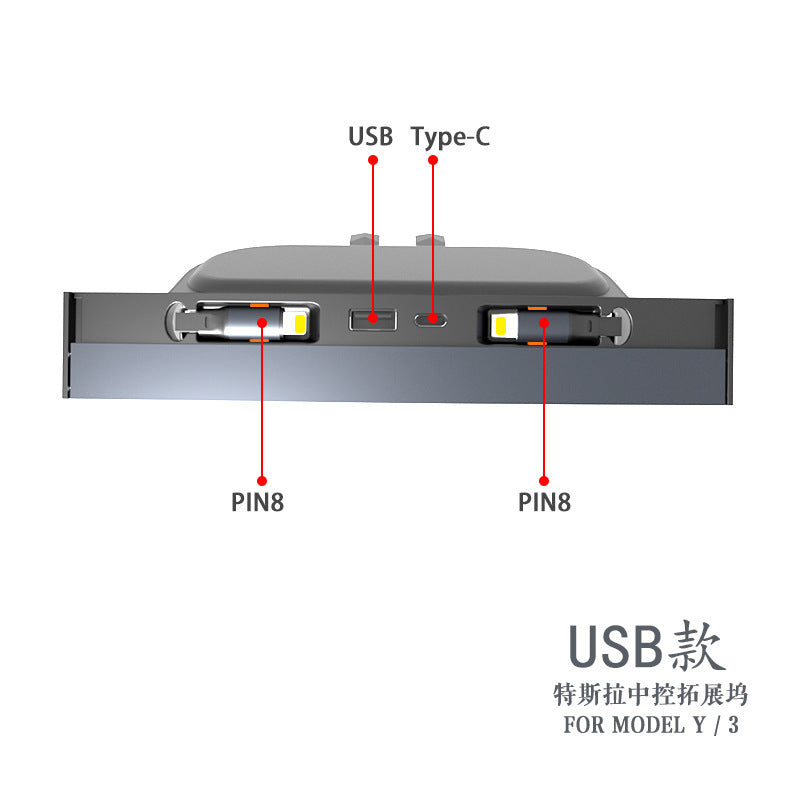 Suitable for Tesla tesla docking station model3/Y central control slide cover with telescopic cable multi-function PD fast charging