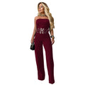C7483 cross-border   fashion women's casual sexy bandeau metal buckle jumpsuit new