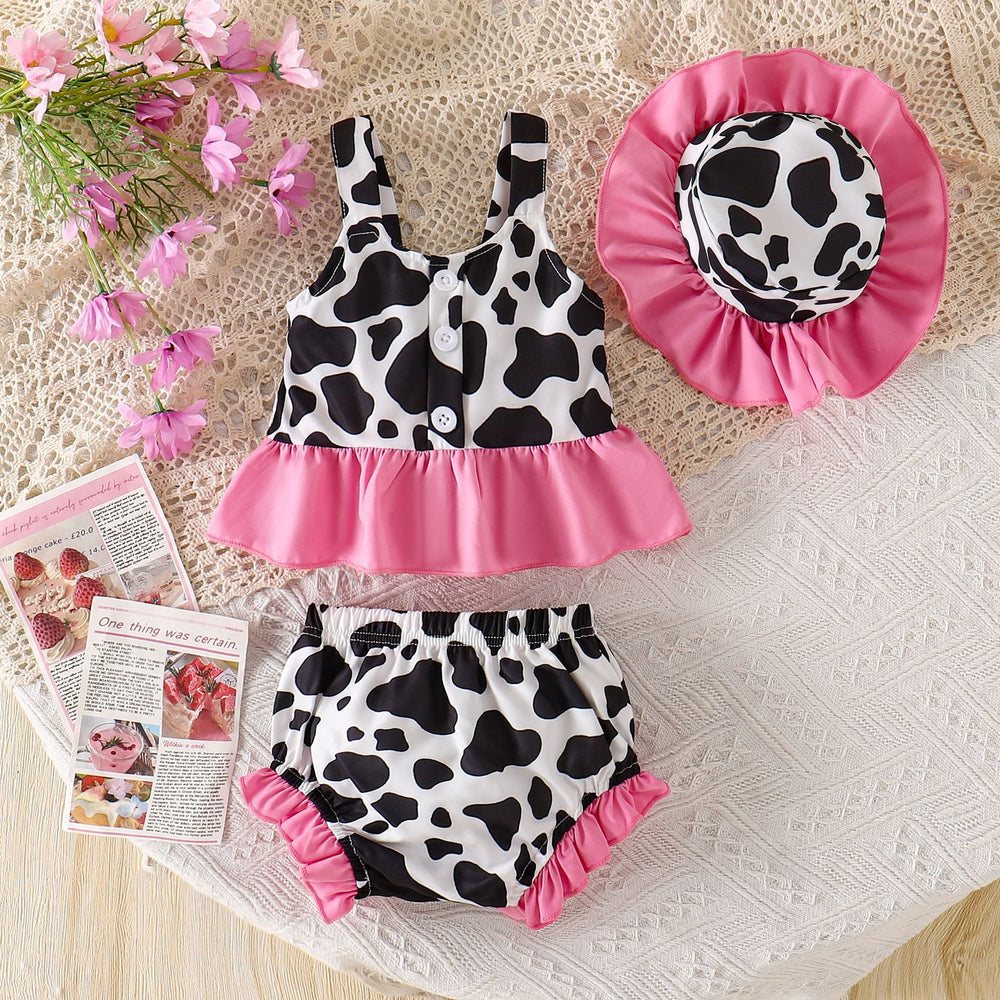Children's clothing shein cross-border girl suit suspender tops+shorts+hat suit